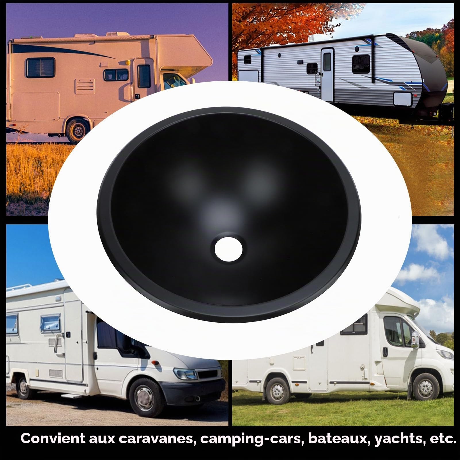 Évier Rond pour Camping-car en Acier Inoxydable, Petit évier de Cuisine Rond Noir pour Camping-car de 12, 5,9 de Profondeur, Évier de Barre de Cuisine pour Cuve Unique,
