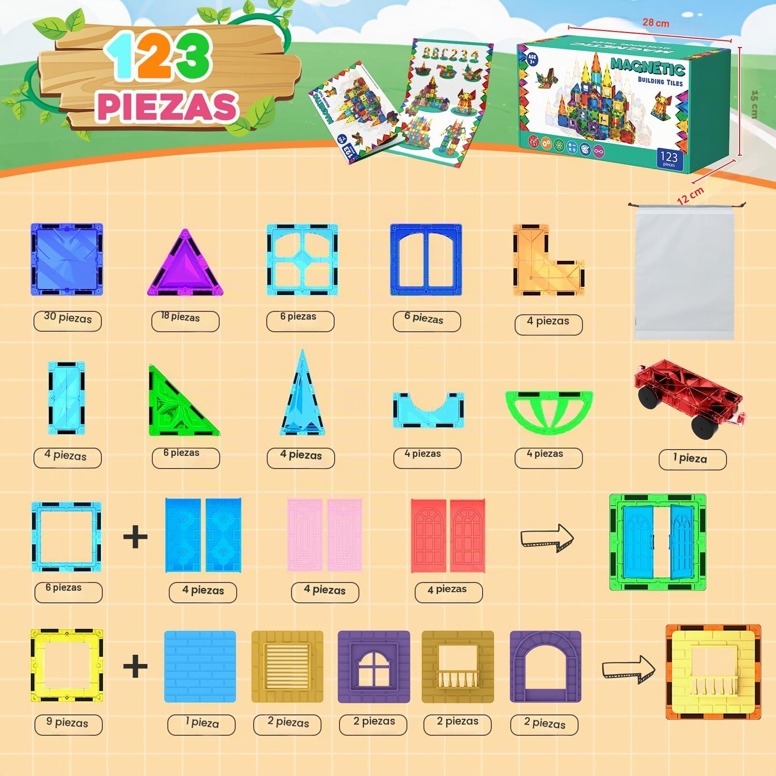 Magneverse Bloques Magnéticos 123 Piezas - Juguete de Construcción Magnético para Niños de 3 4 5 6 7 8 9 Años, Azulejos Magnéticos Educativos Stem, Regalo Creativo para Niñas y Niños
