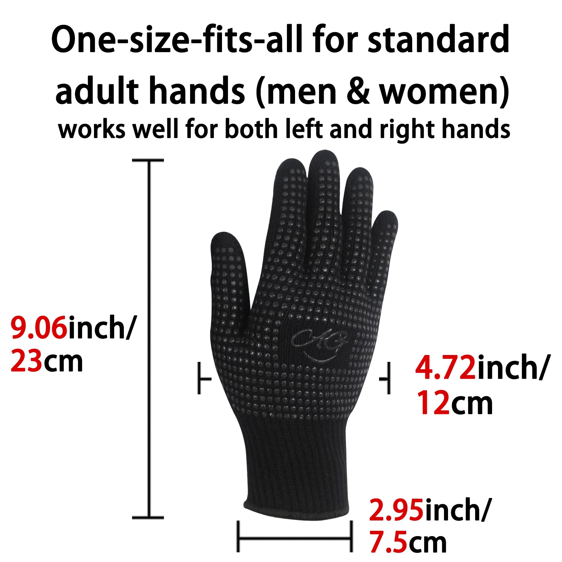 ANGENIL Gants thermorésistants pour lisseur, antidérapants double face avec picots en silicone, pour coiffage, fers à boucler et lisseurs, lot de 2, noirs