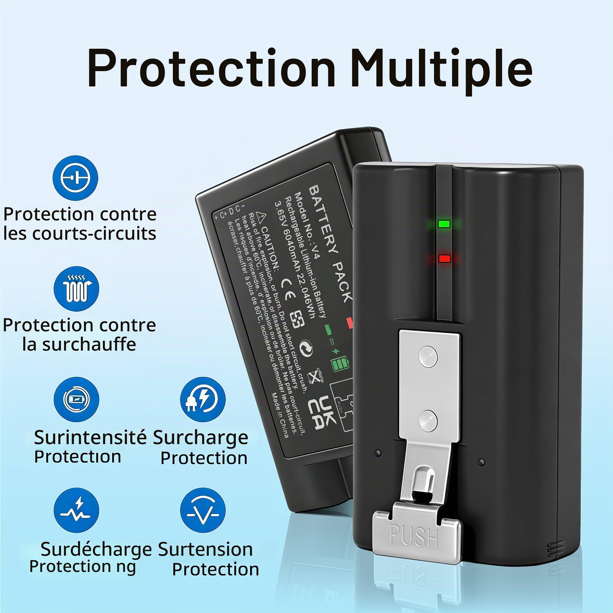 (Lot de 2) V4 Ring Batterie 6040mAh 3.65V, Compatible avec Les caméras Ring Doorbell Camera 2/3/4/3 Plus, Stick Up Camera (2e et 3e génération), Spotlight Cam et Peephole Cam