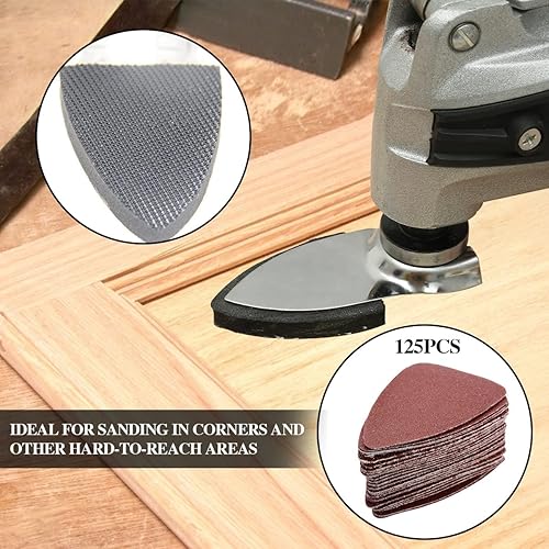 Miniatura 4 de Kit de 130 almohadillas de lijado oscilantes para detalles, 5 almohadillas de lijado de dedos, 125 piezas de papel de lija, granos 6080120180240 con
