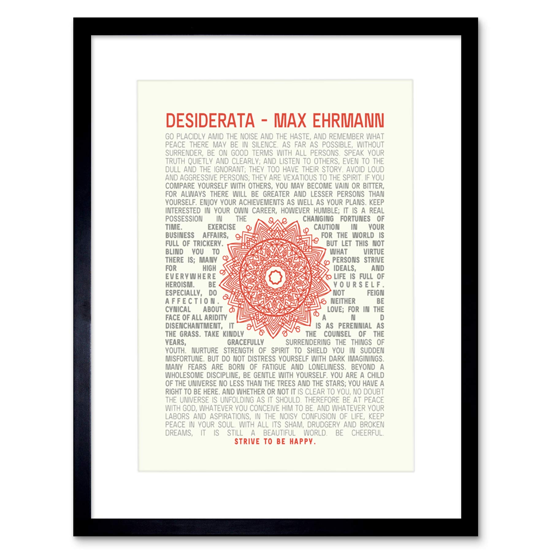 Wee Blue Coo Quote Desiderata Mandala Ehrmann Typography Framed Wall Art Print