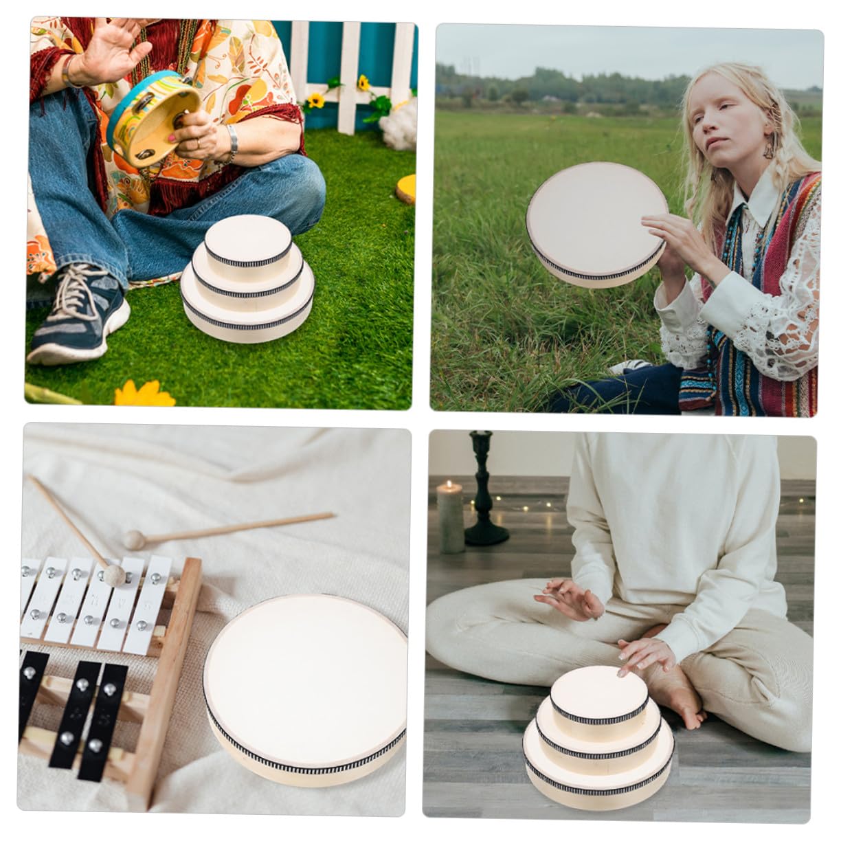 SUPVOX Tamburello Musicale in Legno 3 Pezzi Set Hand Drum Percussione Facile da Tenere Design Rotondo per Performance ed Educazione Ragazzo Ragazza e Adulti