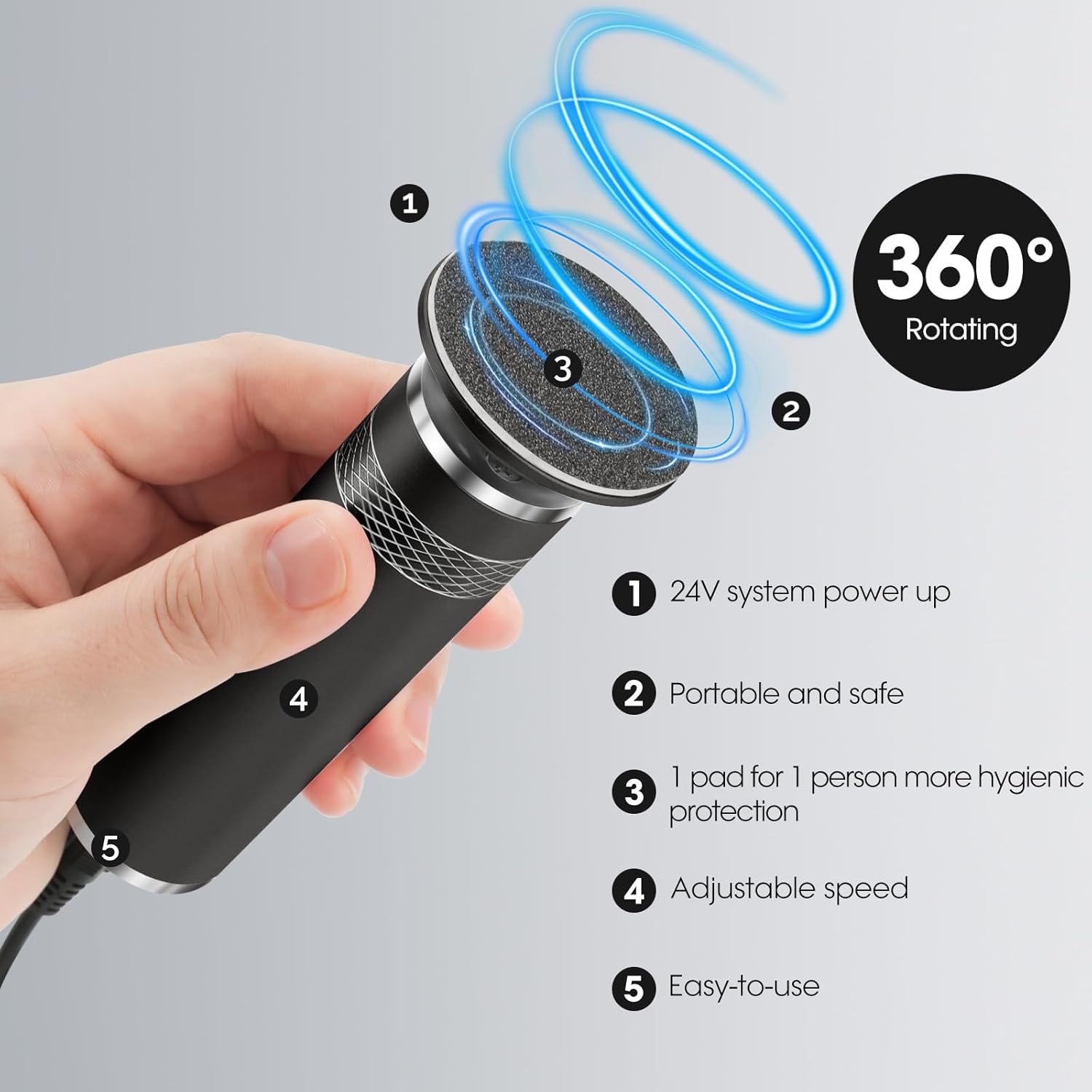 Upgraded Electric Foot Callus Remover with 60 Sandpaper Discs, Adjustable Speed Aluminum Callus Remover for Feet Dead Skin, Hard Cracked Skin, Dry Skin(Black) - Image 4