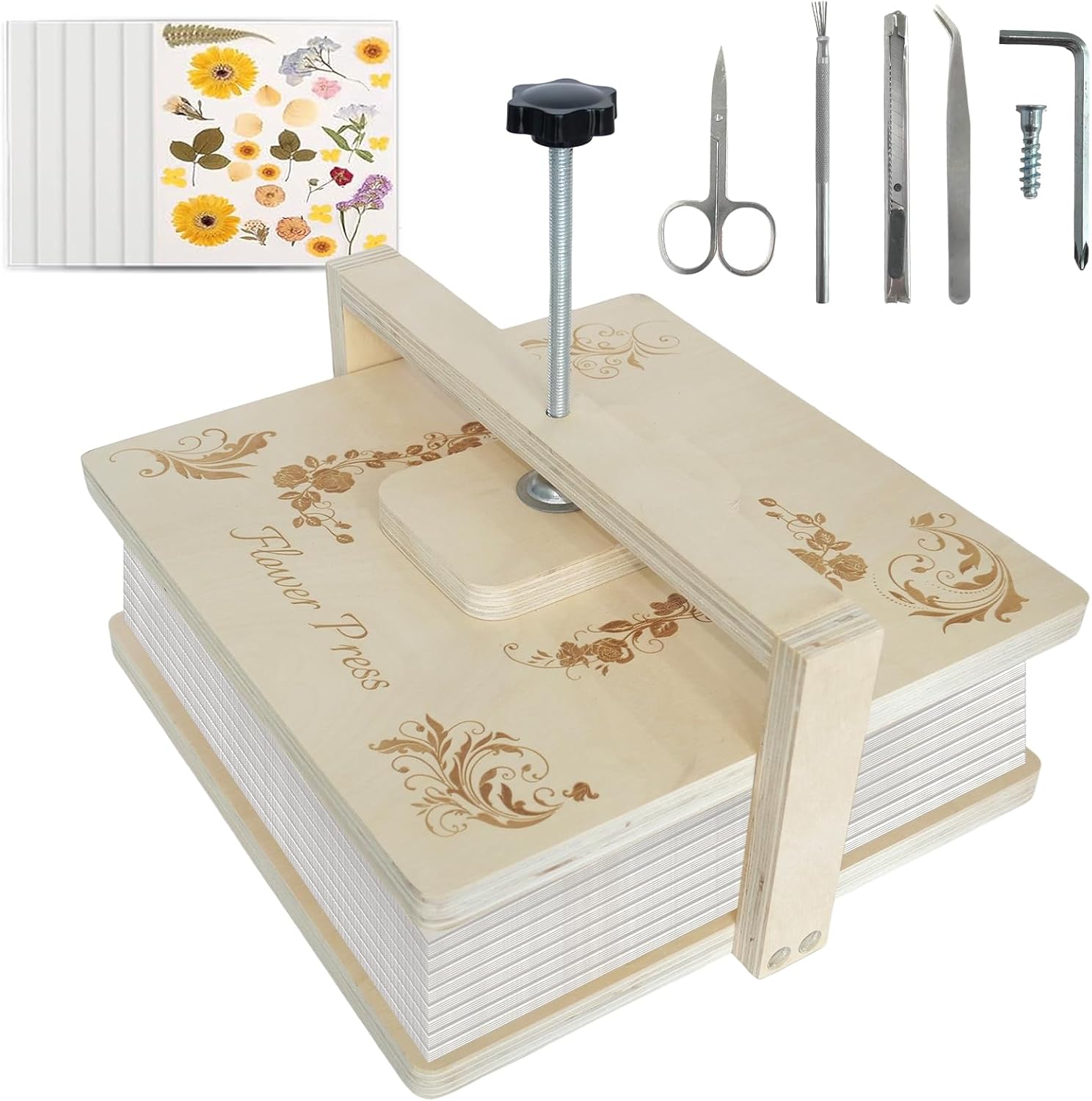 Stranthother Large Flower Press Kit 11.6 * 7.9 inch Even Pressure Flower Pressing Dried Flower Paper Leaf Plant Press Kit DIY Art & Craft Kit Great Gifts for Plant and Craft Lovers