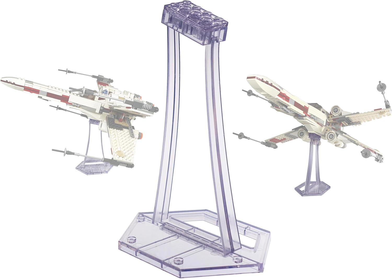 Display Stand for LEGO 75393 9493 75273 75301 75102 75218 X-wing Starfighter, 75347 TIE Bomber, 75316 Mandalorian Starfighter Kit, Angle Display, Plastic Transparent Display Stand only.