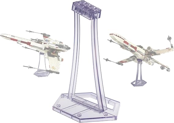 Display Stand for LEGO 75393 9493 75273 75301 75102 75218 X-wing Starfighter, 75347 TIE Bomber, 75316 Mandalorian Starfighter Kit, Angle Display, Plastic Transparent Display Stand only.