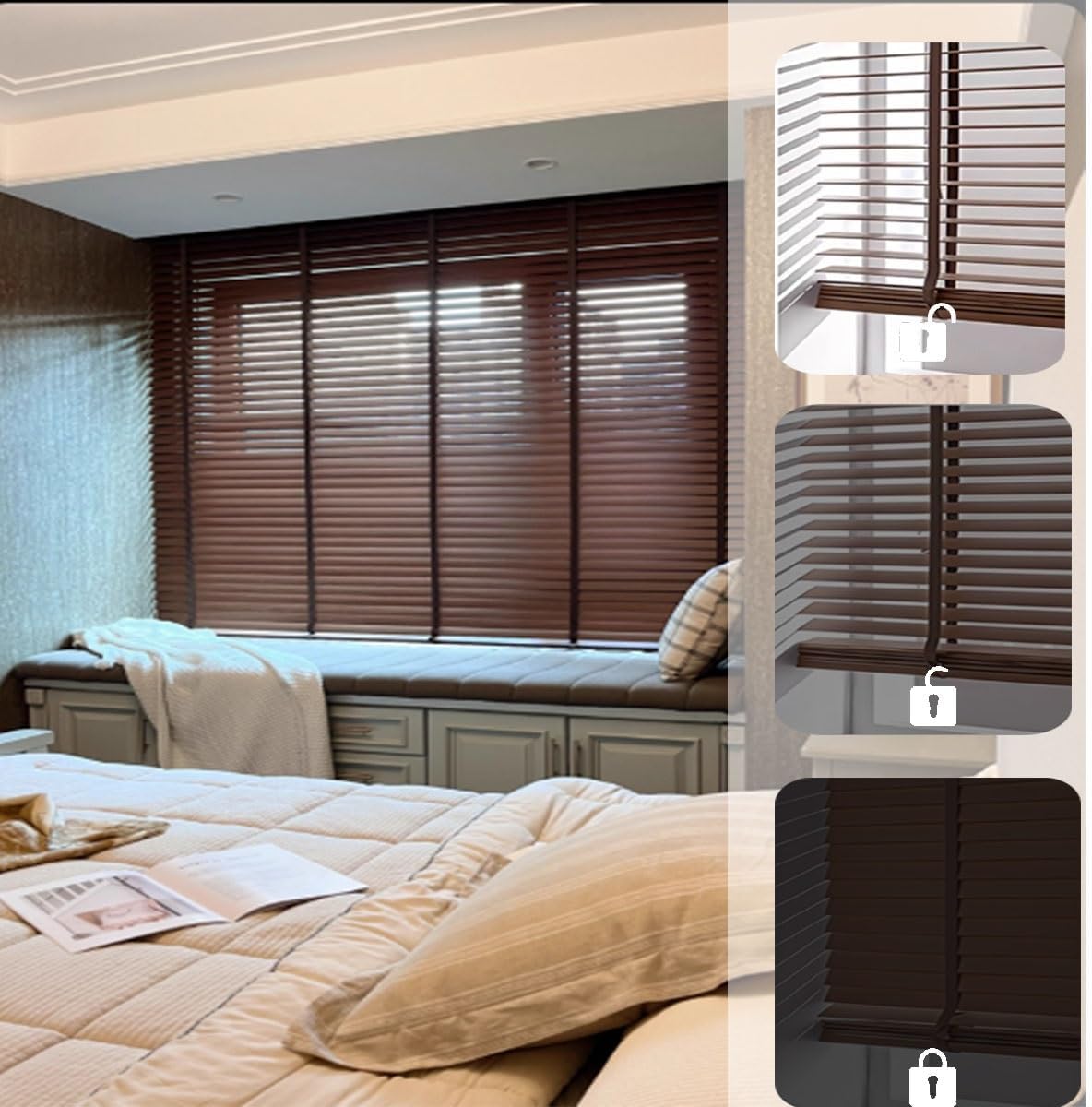 Wood Blinds 2” Slats, Blackout Wooden Blinds for Indoor Widows, Cordless Venetian Shades22 30" 36" 42" 48" 52" 68" 72" 76", Horizontal Window Shades for Home, Bedroom, Office (Dark Brown)