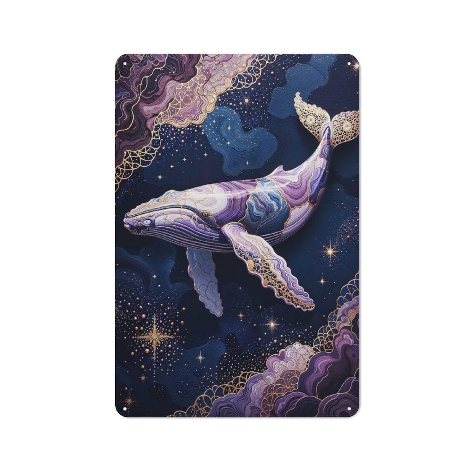 Celestial Whale - Cosmic Ocean Fantasy Country Style Metal Wall Decor 30x20cm, Decorative Metal Sign for Kitchen, Cafe, Pantry Or Dining Room