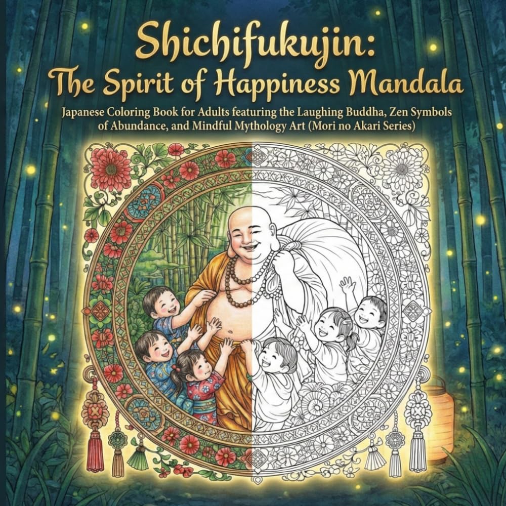 The Spirit of Happiness Mandala: Japanese Coloring Book for Adults featuring the Laughing Buddha, Zen Symbols of Abundance, and Mindful Mythology Art (Lucky Gods Coloring Book Series)