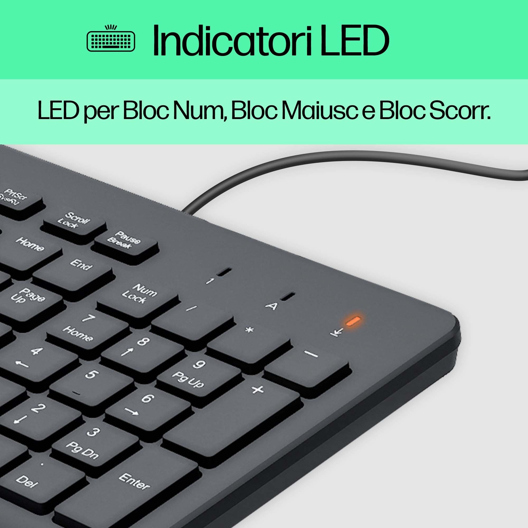 HP 150 Tastiera Cablata, Connessione con Cavo USB-A con la Lunghezza di 1 m, 12 Tasti Programmabili, Tastiera Qwerty, Layout Italiano, Compatibile con Windows 10 e 11, Nera