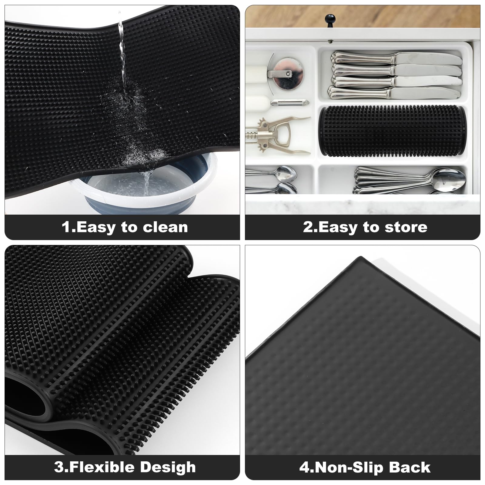 Tapete de goma gruesa extragrande (28 x 16 pulgadas) para barra de servicio para el hogar, cocina, encimera, tapete de bar, tapete de secado de platos, 2 paquetes, color negro