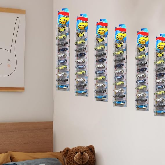 12Pcs Clear Display Case for Packaged Model Cars,Model Car Display Cases Wall Mount-Holds up to 120 Cars,Toy Car Storage Organizer Compatible with Hot Wheels,Clear Model Car Display Case(16.7 x 4.4)