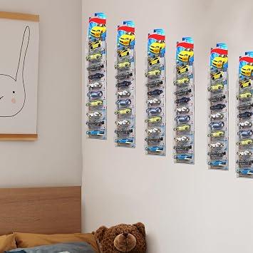 12Pcs Clear Display Case for Packaged Model Cars,Model Car Display Cases Wall Mount-Holds up to 120 Cars,Toy Car Storage Organizer Compatible with Hot Wheels,Clear Model Car Display Case(16.7 x 4.4)