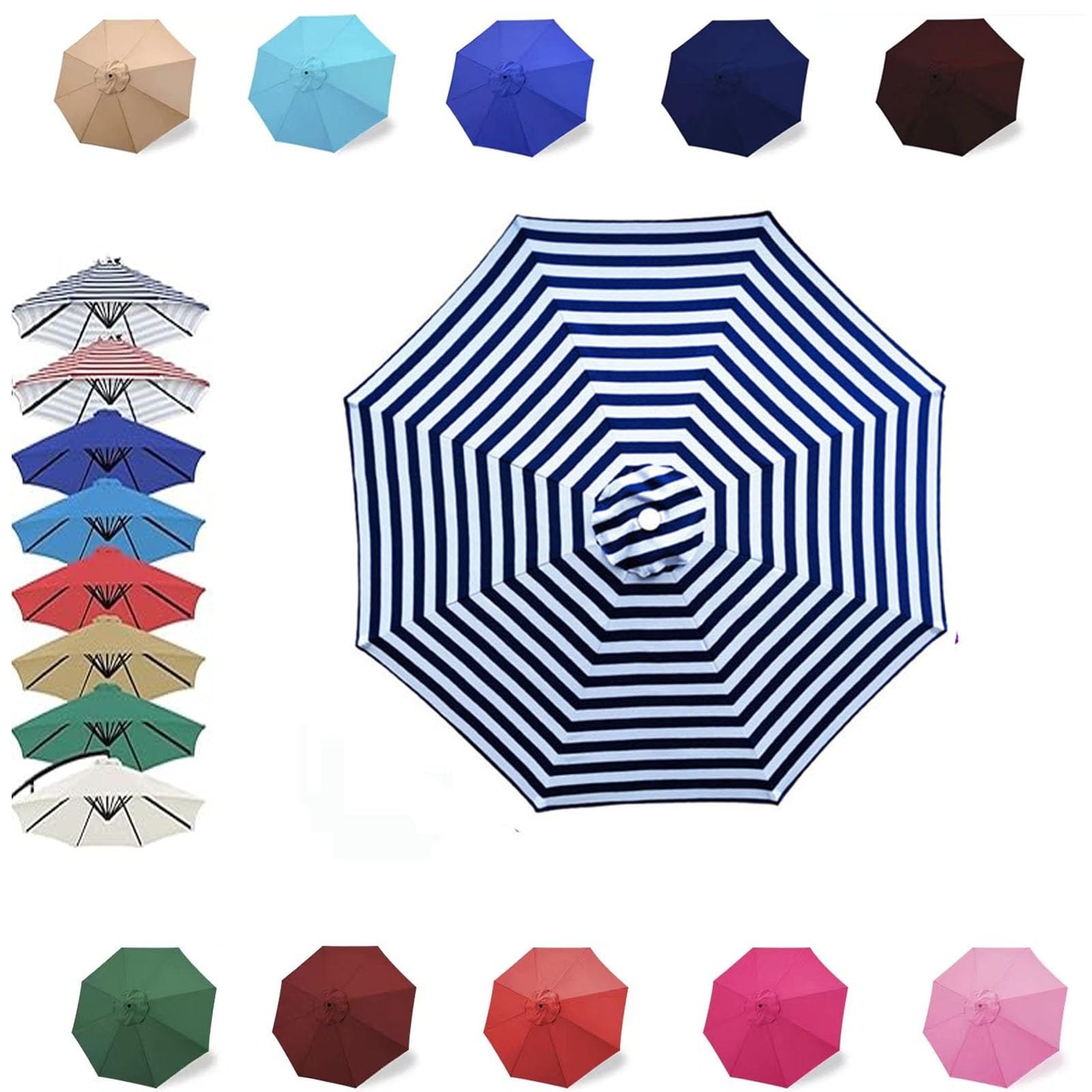 2.0m 2.7m 3.0m 3.5m Replacement Parasol Canopy 8 Ribs Parasol Replacement Canopy for Garden Umbrella Cover Patio Waterproof Anti-UV(Blue and white,230cm/7.5ft)