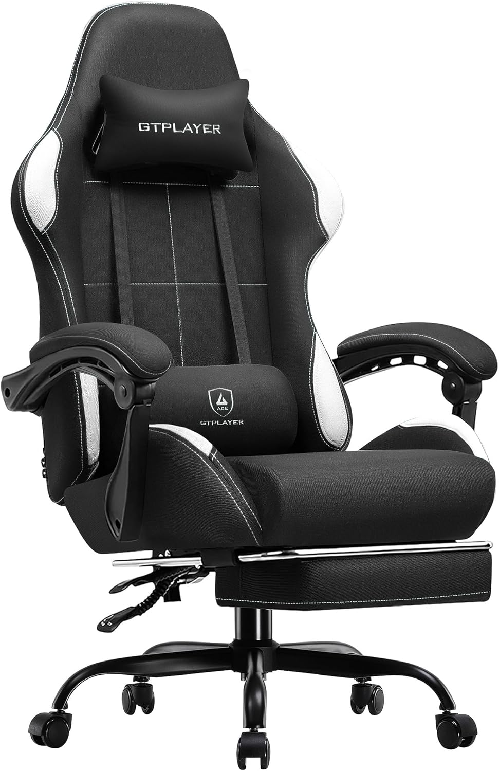 GTPLAYER Gaming Chair Fabric with Pocket Spring Cushion,Computer Office Chair with Lumbar Support for Adults Linkage Armrests and Footrest Ergonomic Gamings Chairs Height Adjustable Black