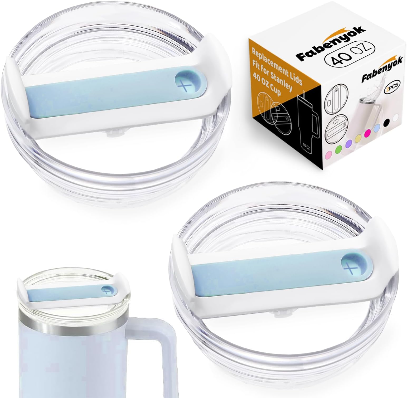 40 OZ Tumbler Lid Replacement Fit for Stanley Cup, 2 Pack Clear Replacement Lids Fit for Stanley Travel Tumbler, Spill Proof Tumbler Covers for Stanley Cup Accessories (Clear - Blue)