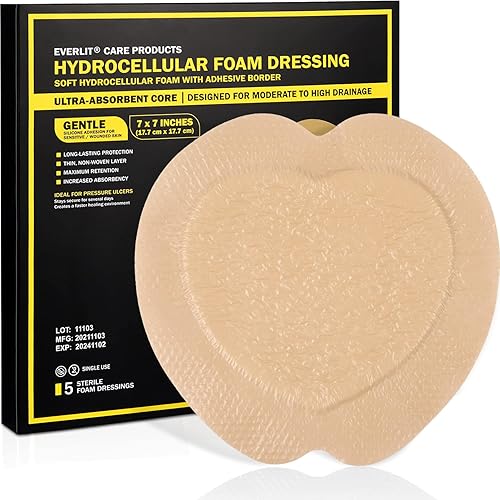 EVERLIT Sacrum - Apósito de espuma de silicona con borde adhesivo paquete de 5 absorbente transpirable impermeable almohadilla de vendaje sacro para