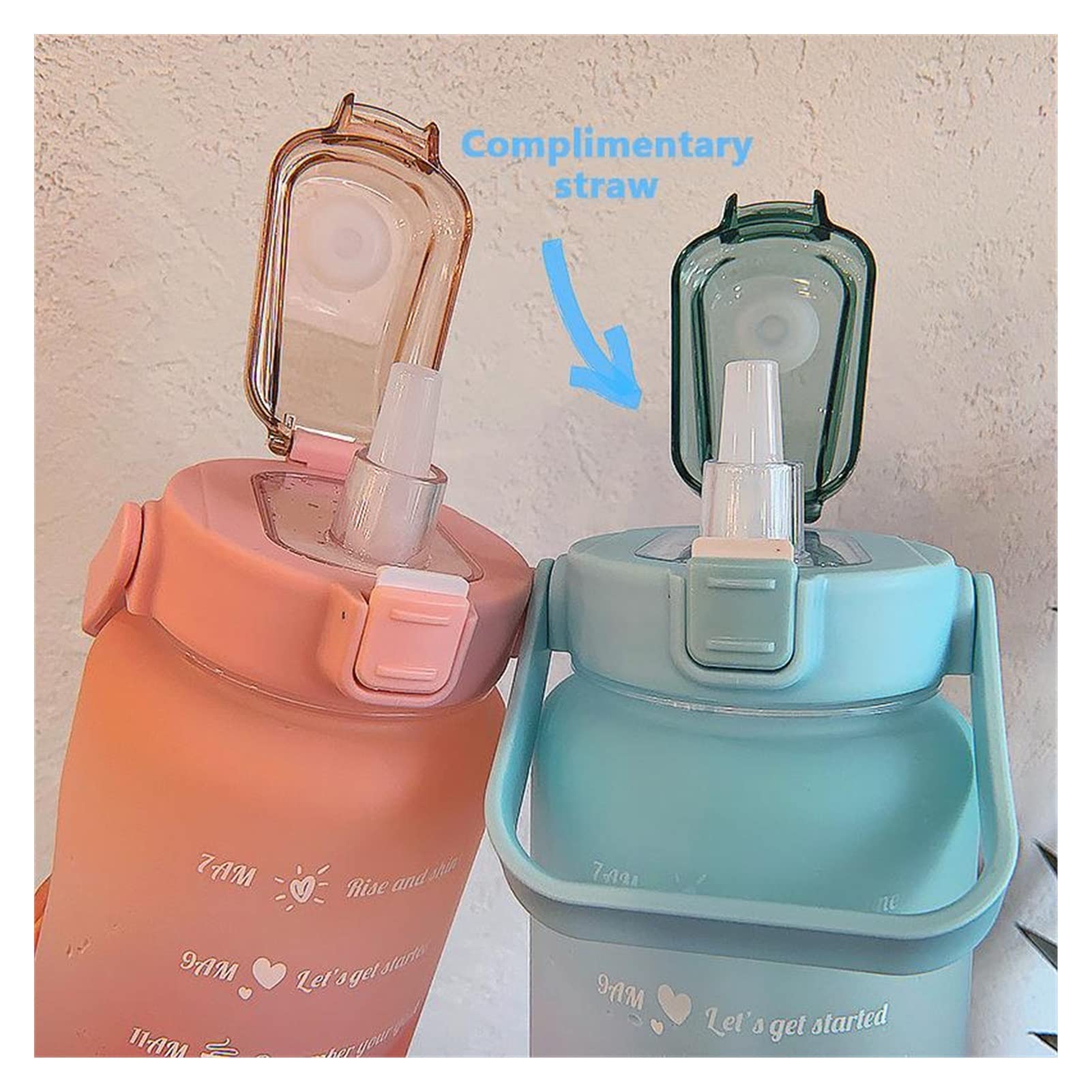 Botella de Agua de Gran Capacidad 2L con Cubierta de Rebote Recordatorio de Escala de Tiempo Copa Impermeable Helada for Deportes al Aire Libre Fitness