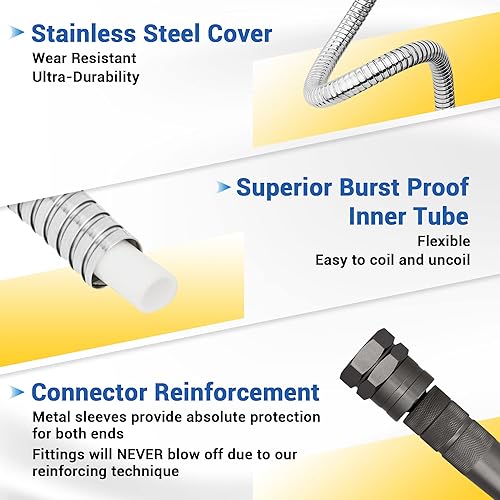 Miniatura 2 de Manguera de jardín de metal, manguera de agua de acero inoxidable resistente de 75 pies con boquilla de pulverización de 8 modos, accesorios de 34