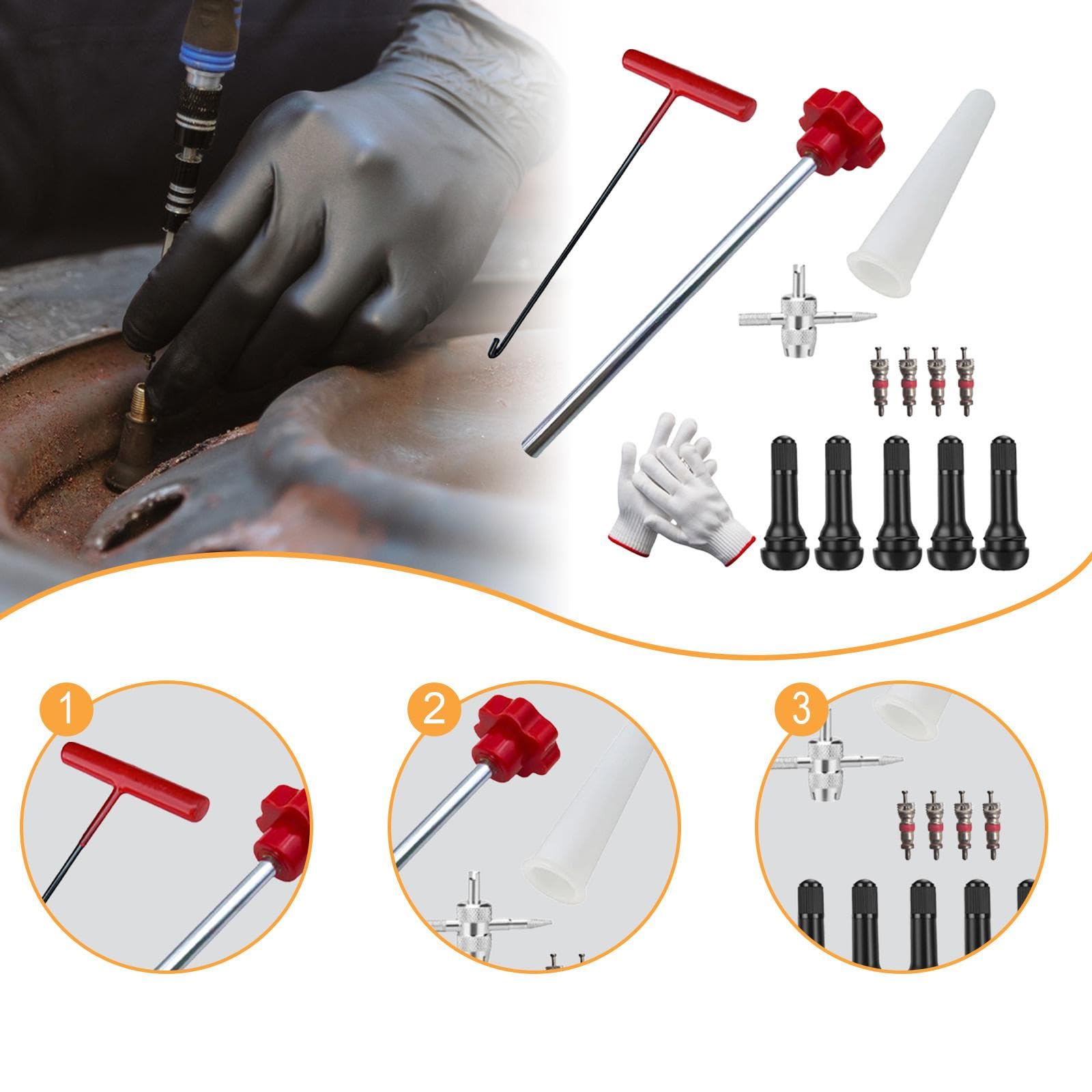 Válvula Rápida de Cambio de Neumático Juego Instalación Extracción Núcleo Vástago Kit con Gancho en T Tubo Guía Material Metálico Aplicación en, Style D