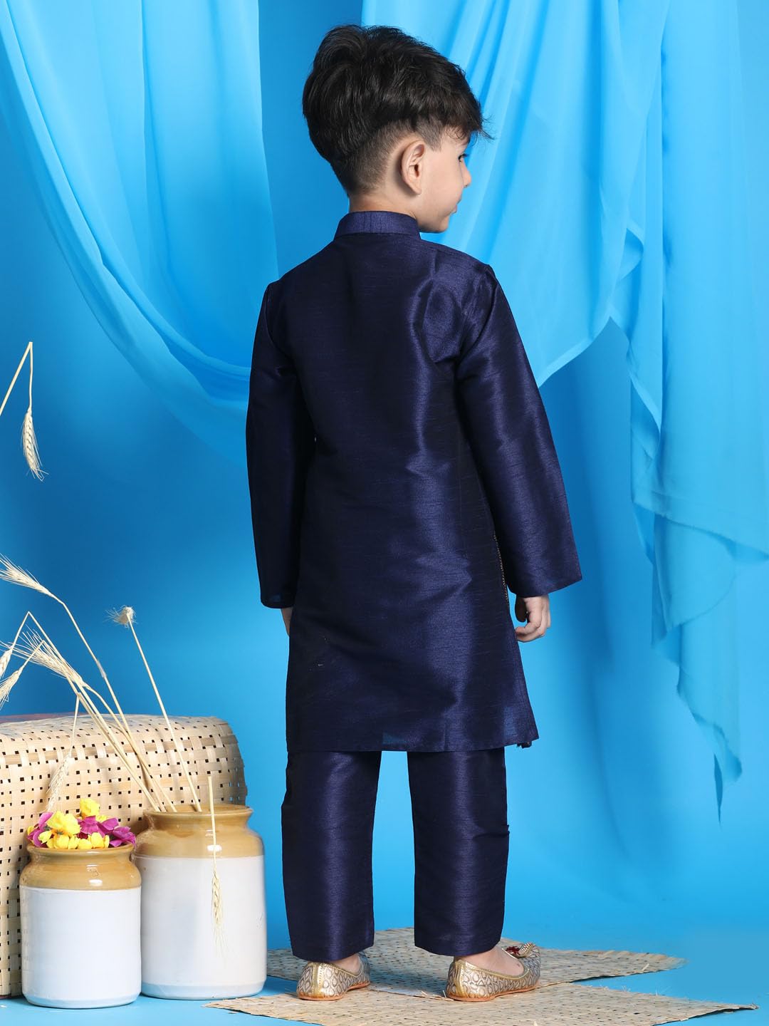 Vastramay Boys' Navy Blue Kurta Pyjama Set (B954)