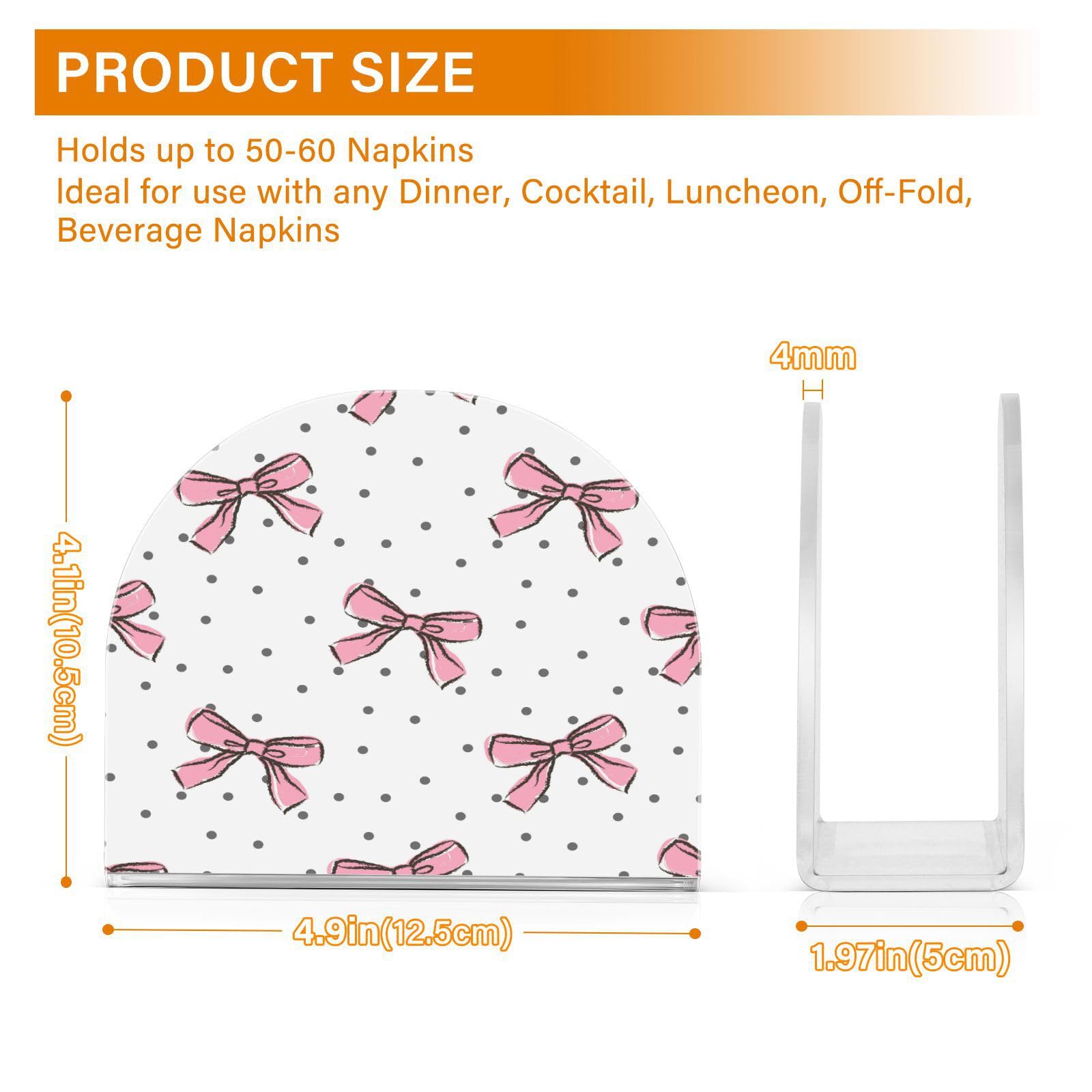YETTASBIN U-Shaped Acrylic Napkin Holder - Pink Bow Design, Non-Slip, Holds 50-60 Napkins, Table Organizer