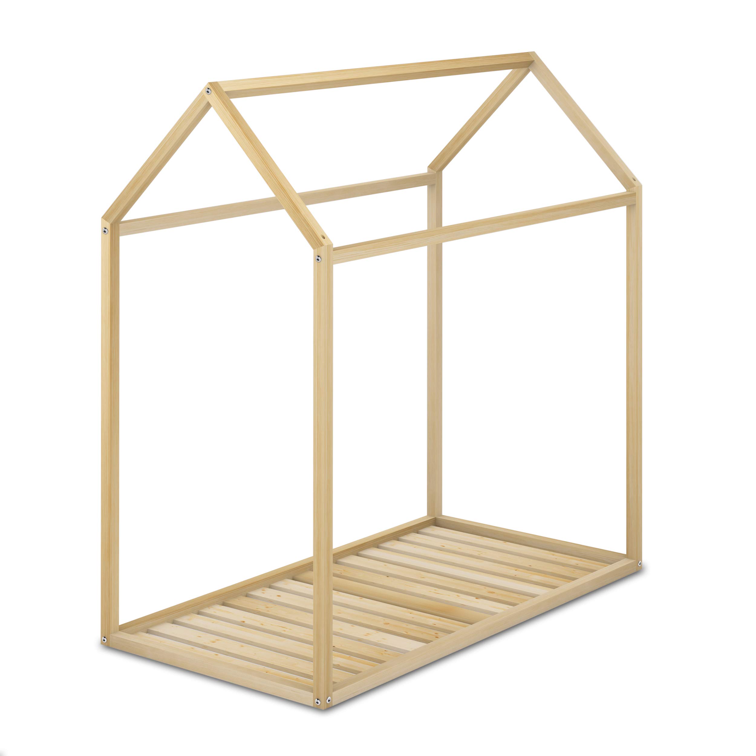 Cama Infantil Tipo Montessori, Casita Madera Natural para niño y niña, 70 x140
