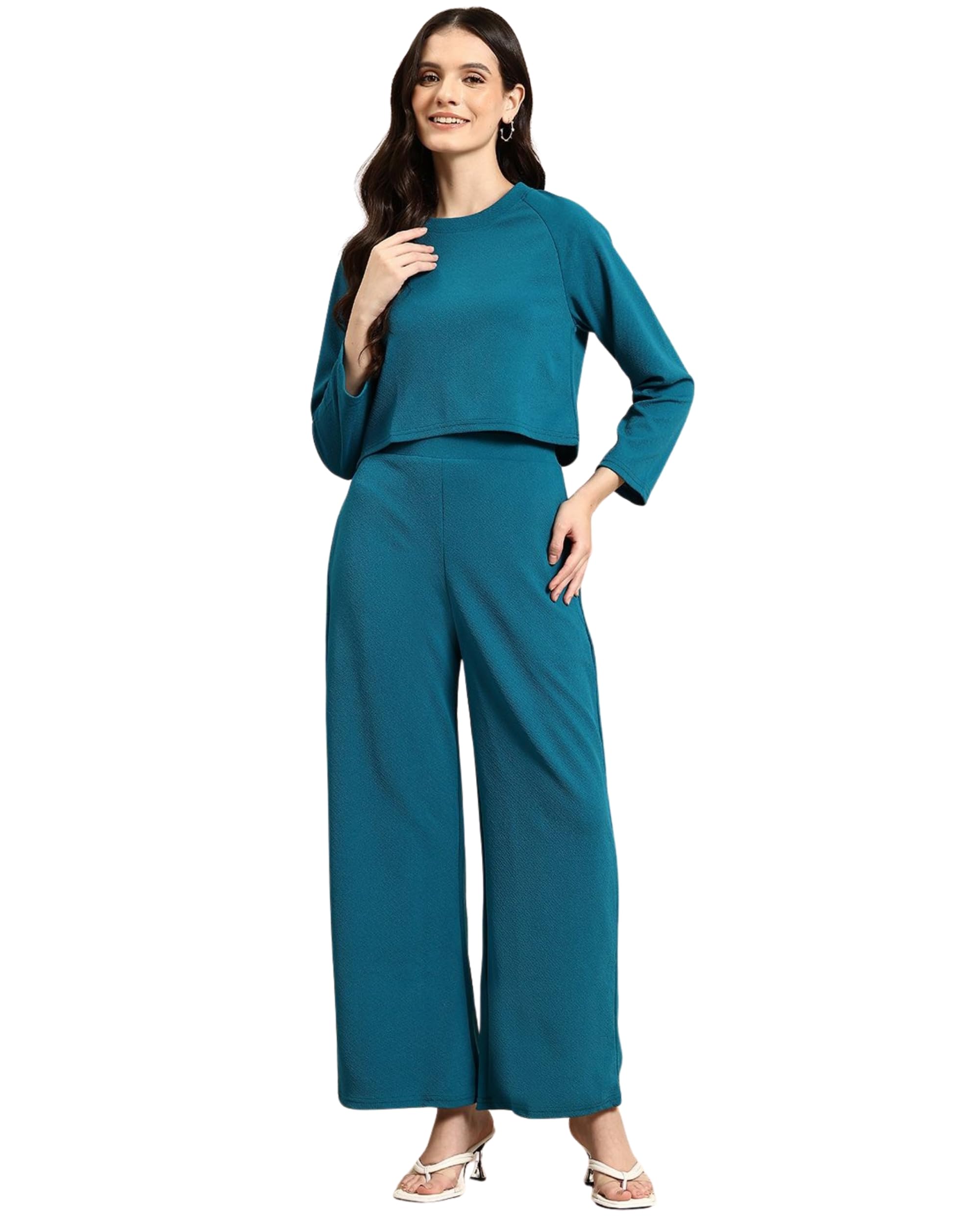 Women's 2 Piece Co-ord Set with Half Sleeve Top and Wide Leg Pajama Pants Tracksuit for Casual, Travel, Gym, Sleepwear, Office-image-22