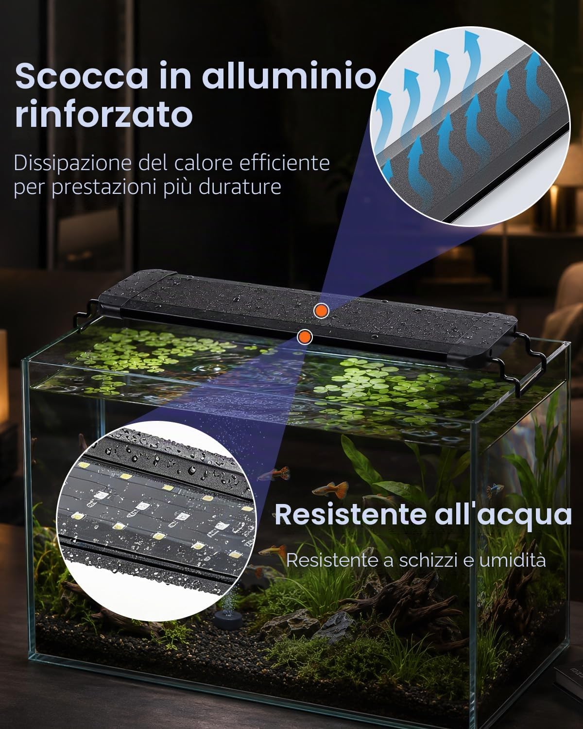 Pawfly Luce da acquario per vasche da 30 a 45 cm, 11 W lampada per acquario, spettro completo, lampada LED estensibile con timer, modalità giorno/notte e luminosità regolabile per acqua dolce