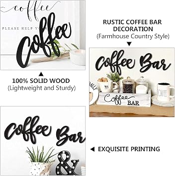 Huray Rayho Wooden Coffee Bar Wall Sign Kitchen Decor Station Letter Sign Art Farmhouse Decoration for Home, Cafe, Tabletop, Breakfast Nook or Restaurants Coffee Lover Gifts