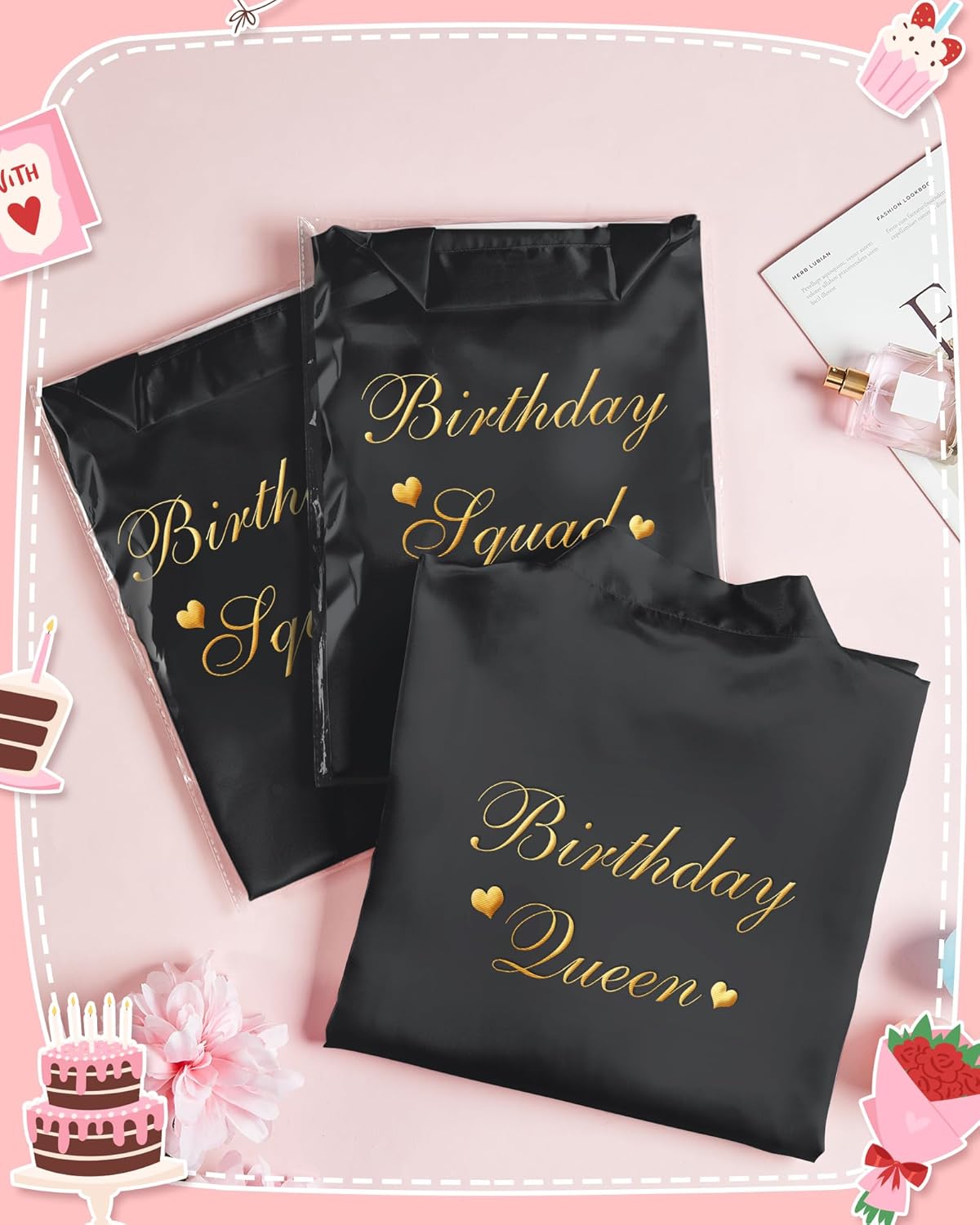 Xuhal 6 Pcs Women's Birthday Squad Robes Birthday Party Queen Spa Bathrobe Kimono Spa Robe Sleepover Party Robes Silky Gown - Image 3