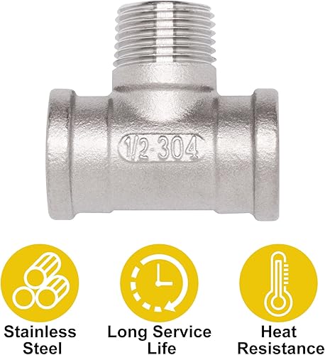 Miniatura 33 de 2 Uds 304 accesorios de tubería de acero inoxidable 1/2 "x 1/2" × 1/2 "NPT Macho Casting Tee Fitting 3 Way T Pipe Manguera para agua, aceite, aire