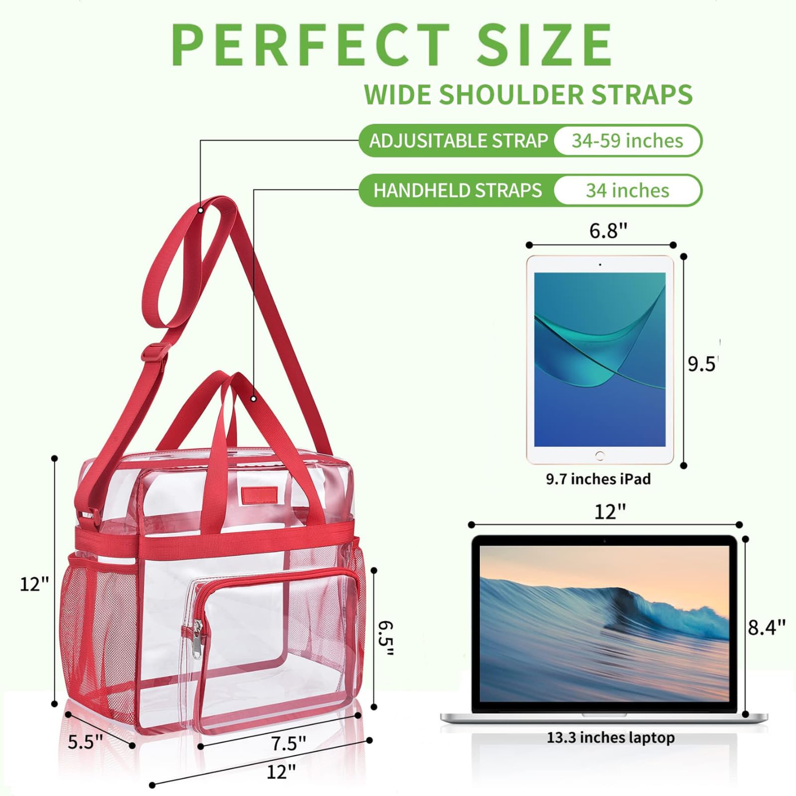 Bolsa transparente aprobada para estadios, bolsa transparente de 12 x 6 x 12 pulgadas para eventos en estadios, bolsas con asa superior para mujer para conciertos y festivales de trabajo 2