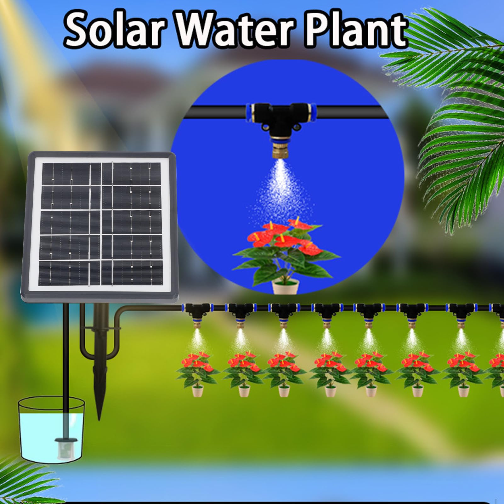 Kit de riego por goteo automático solar, de riego solar con 12 modos de sincronización, batería de 2000 mAh, soporta 10 macetas, IP67 para plantas de interior y exterior,