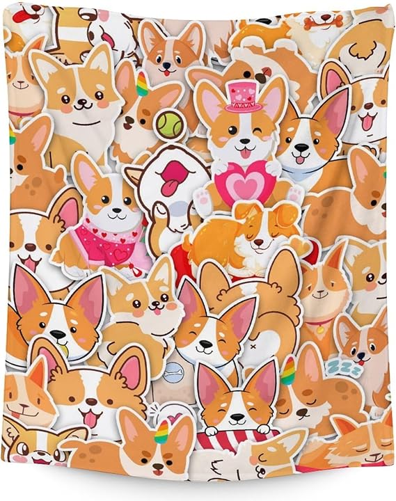 Corgi Blanket Gifts - 40"x50" Cute Throw for Adults, Kids - Colorful Soft Fuzzy Blankets for Bed, Couch & Living Room