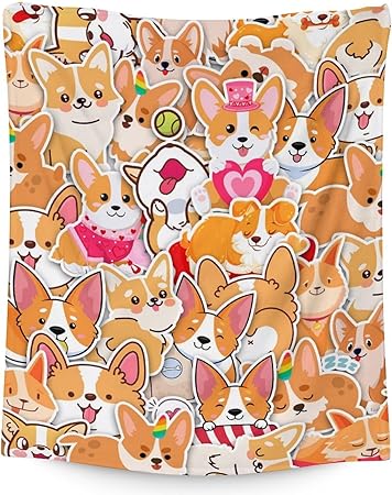 Corgi Blanket Gifts - 40"x50" Cute Throw for Adults, Kids - Colorful Soft Fuzzy Blankets for Bed, Couch & Living Room
