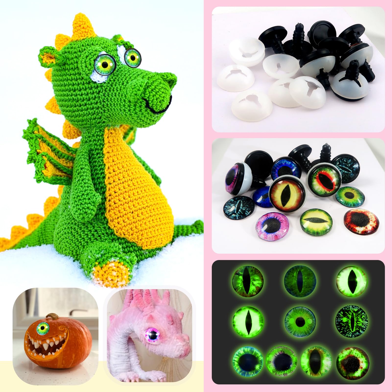 TOAOB 20 pcs 16 mm Safety Eyes Glow in the Dark Dragon Eyes Doll Eyes Evil Eyes with Washers for Crafting Crochet Plush Stuffed Animals Craft Eyes - Image 4