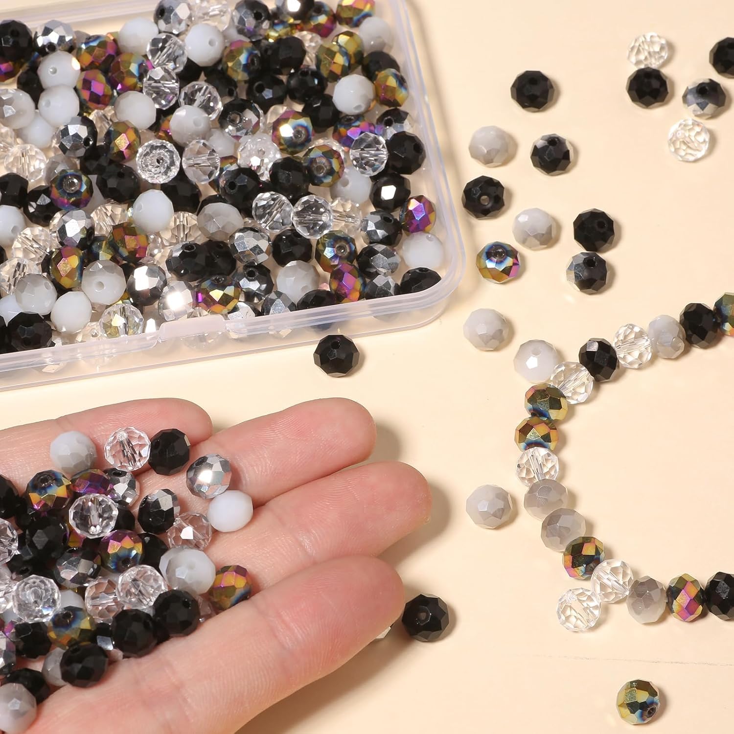 Songxi 200pcs 8mm Black Glass Beads for Jewelry Making, 5 Style 3 Size Crystal Beads for Bracelets Jewelry Making, Spacer Beads for Keychain Making Necklace Earring DIY Arts and Crafts - Image 5