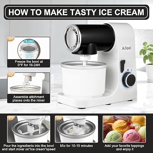 Miniatura 4 de Aifeel Batidora de pie, batidora de 6.5 cuartos con accesorios para hacer helados, mezclador eléctrico de cocina, mezclador multifuncional para masa