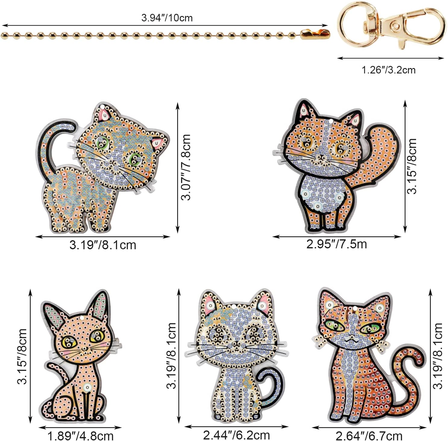 MWOOT 5Pcs Cat Diamond Art Painting Keychains,5D Diamond Key Chain Pendant for Beginners Adults,Diamond Pasted Painting Key Rings for Kids Girls Bag Purse Handbag - Image 4