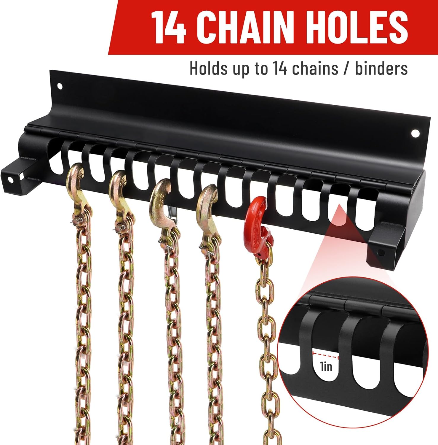 23.7" Trailer Chain Holder Retainer Hanger Bracket Cab Rack Holds 14 Chains or Load Binder, Bolt On Truck Hook Organizer