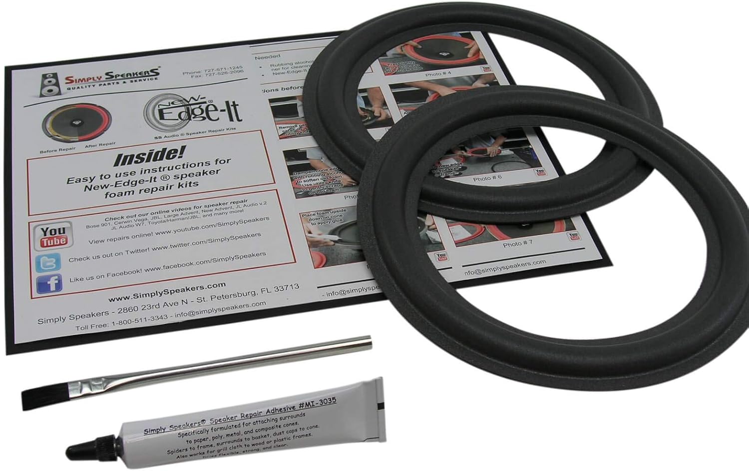 8" Foam Speaker Repair Kit OD: 8", Roll OD: 7.5" Cone: 6.1875", ID: 5.625" FSK-8DYN (Pair)