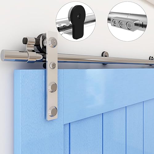 Miniatura 4 de Kit de herrajes para puerta corrediza de granero de acero inoxidable de 4 pies resistente para puerta de madera individual (gancho de forma plana)