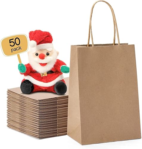 Miniatura 1 de Bolsas de regalo de papel de 5.25 x 3.75 x 8 pulgadas, 50 unidades, bolsas de papel kraft marrón para pequeñas empresas, bolsas de papel a granel