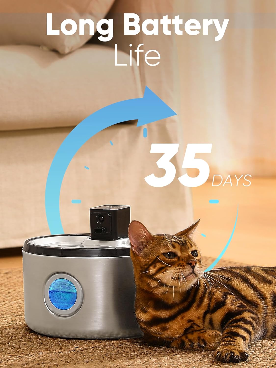 FUKUMARU Wireless Cat Water Fountain Stainless Steel, 152oz/4.5L Battery Operated Dog Water Dispenser, Cordless Automatic Pet Fountain with 3 Modes and Motion Sensor, Ultra Quiet & Easy to Clean