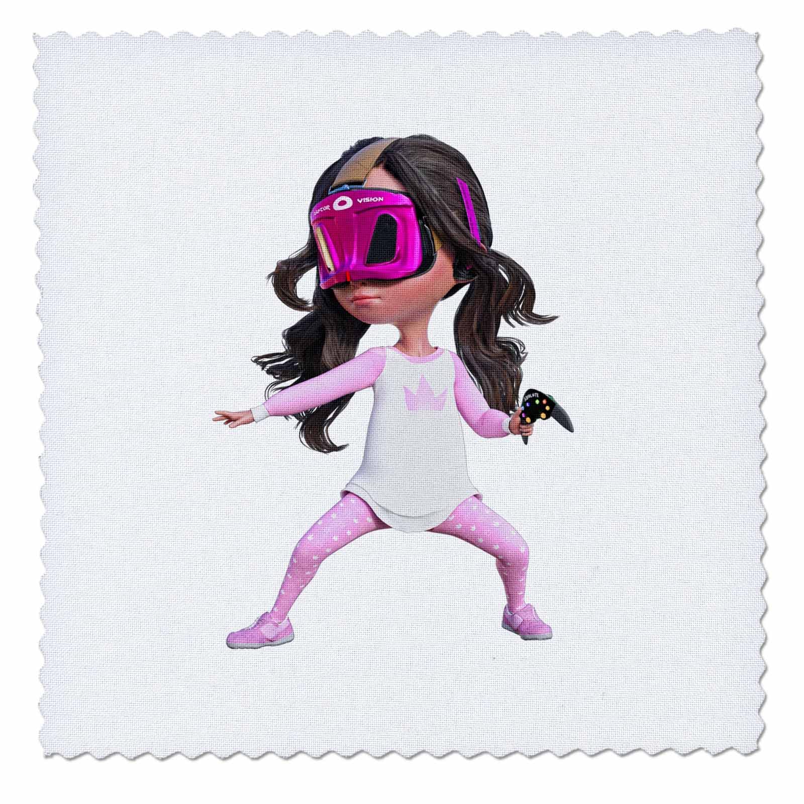 22x22 inch Quilt Square - Virtual Girl Using Interactive Goggles Graphics Cartoon