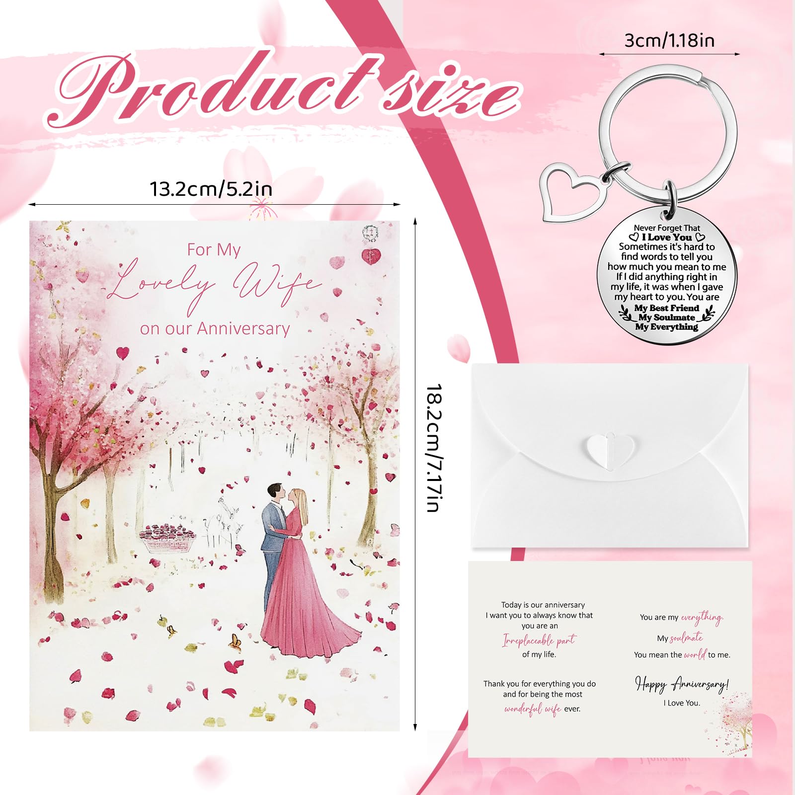 Faccito Wife Gift Set 'never Forget I Love You' Anniversary Keyring and Card with Envelope Keychain Ideal Presents for Wife Girlfriend from Husband Boyfriend - Image 2