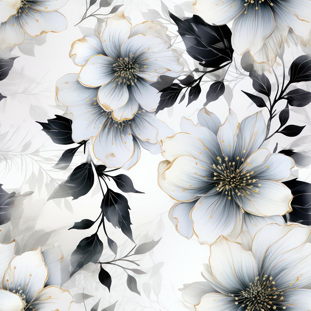 Redamancy Black, White Black And White Glitter Peony Flower Vintage Luxurious Peel And Stick Wallpaper Easy Peel Off For Nightstand Drawer Renter-Friendly 17.7"X236"}