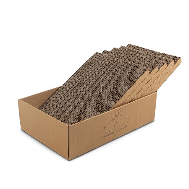 casa pura Caja para rascar gatos Tiger con 5 tablas para rascar, 43,5 x 29,5 x 14 cm